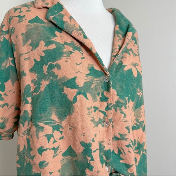 Amadi | Anthropologie | Maia Tie-Front Blouse | Linen Blend | Pink & Green | M - Picture 8 of 13